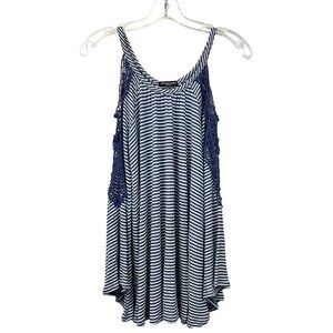 Cha Cha Vente Women’s Cold Shoulder Lace Trimmed Blue/White Striped Top M